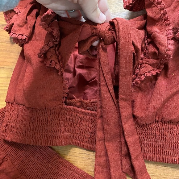 EXPRESS dark red linen blend crop top and pull on skirt 2 piece set outfit Small - Picture 8 of 11